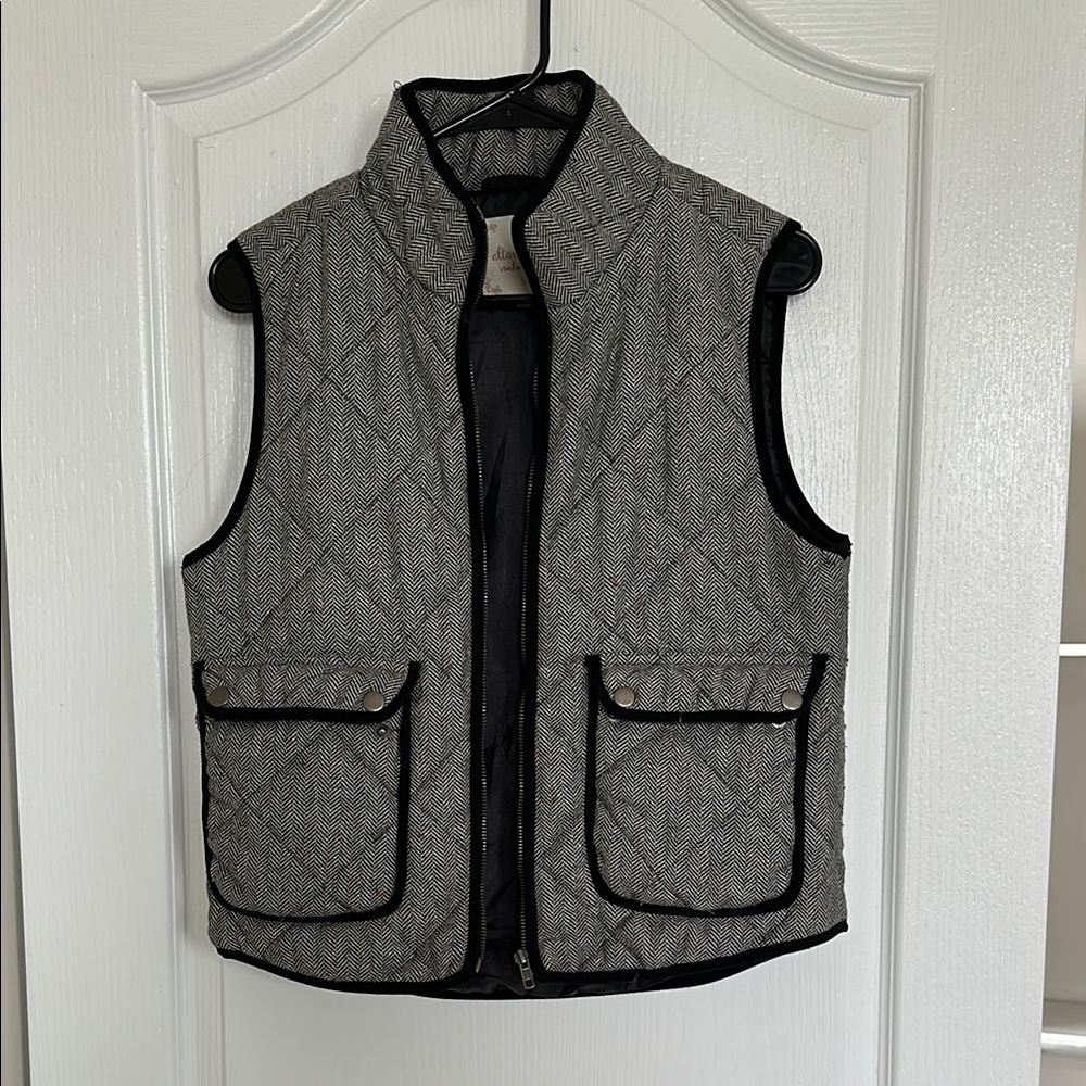 Gray Quilted Vest with Black Trim